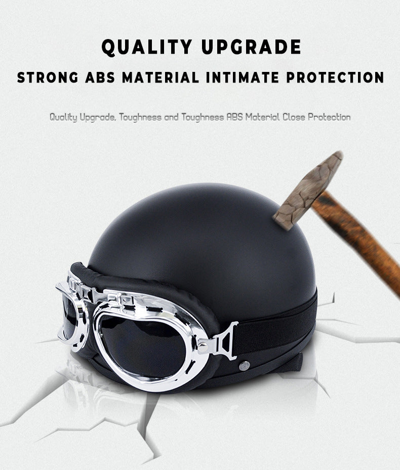 Lightweight Half-Face Motorcycle Helmet with Detachable Neck Warmer and Stylish Goggles