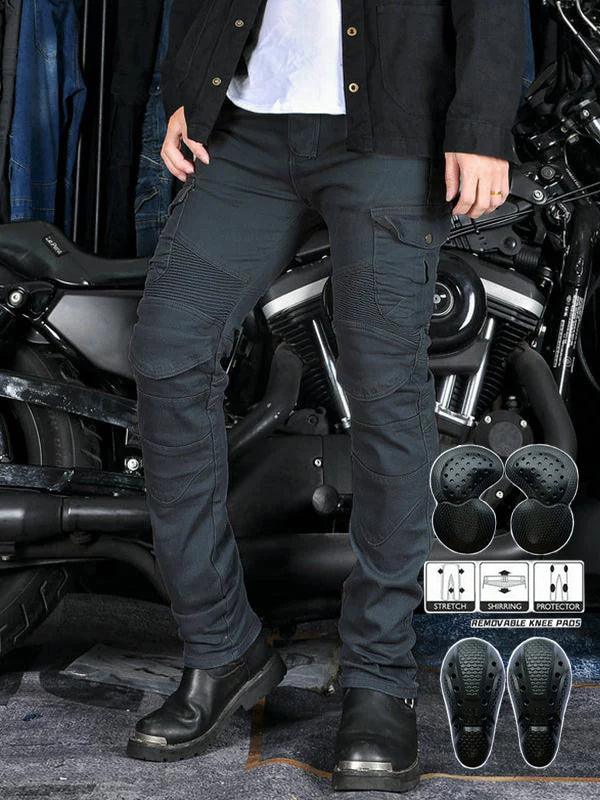 Denim cycling pants with removable armor