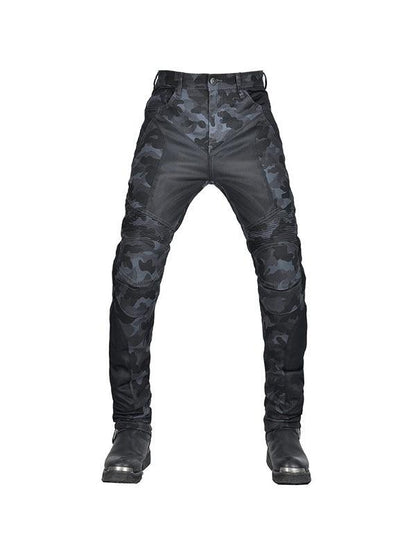 Men's Breathable blue Camouflage Motorcycle Pants With L2 Level Knee And Hip Pads For Bikers