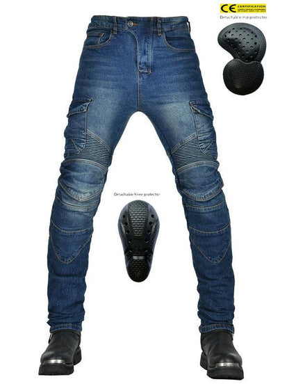 Denim cycling pants with removable armor