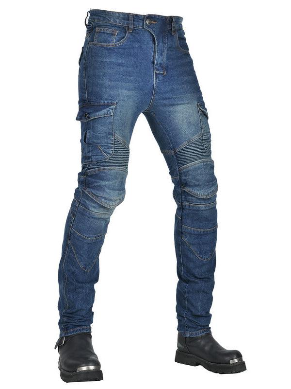 Denim cycling pants with removable armor