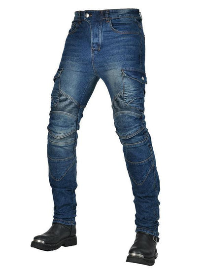 Denim cycling pants with removable armor