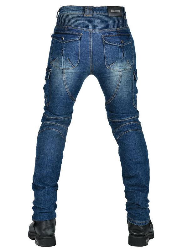 Denim cycling pants with removable armor