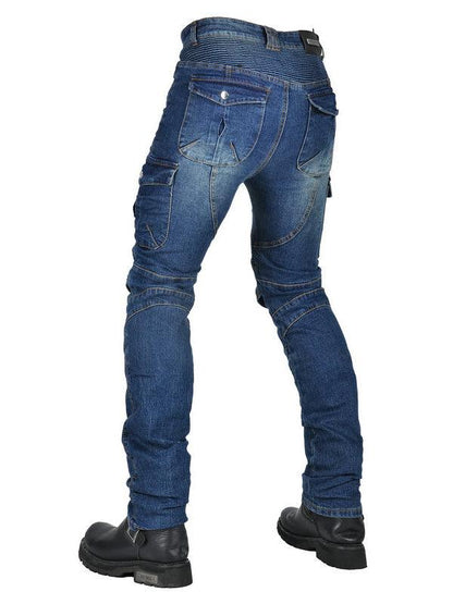 Denim cycling pants with removable armor