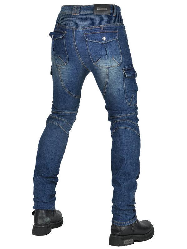 Denim cycling pants with removable armor