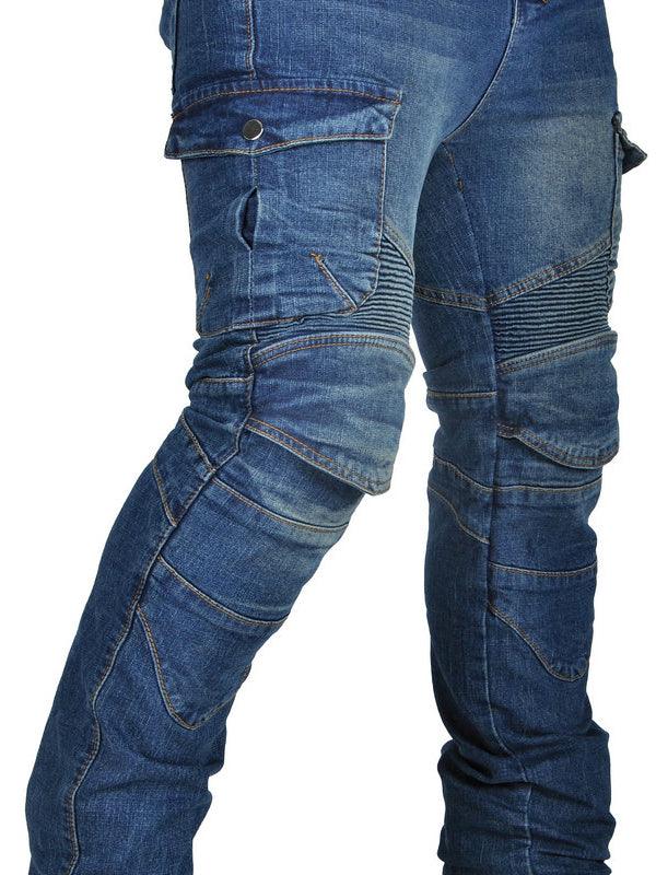 Denim cycling pants with removable armor