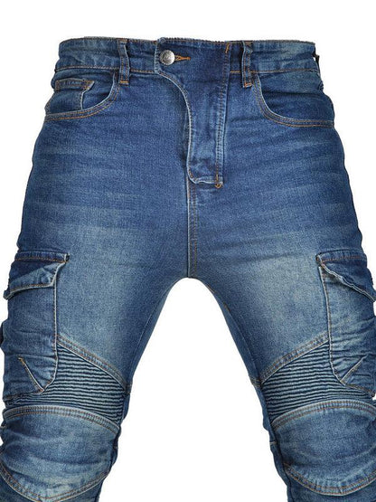 Denim cycling pants with removable armor