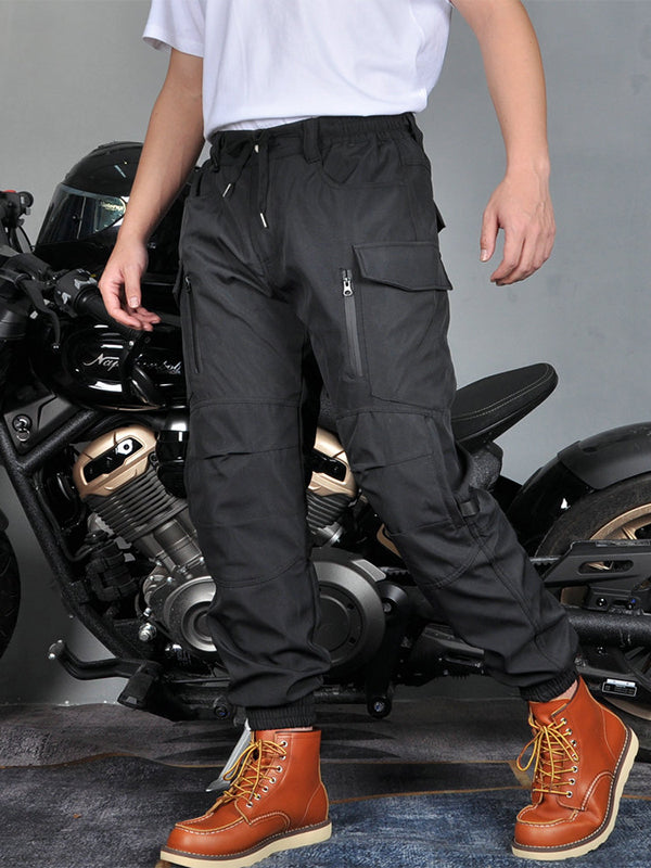 Men’s Waterproof Fleece-Lined Windproof Motorcycle Jogger Pants with Reflective Design and Silicone Knee & Hip Protectors