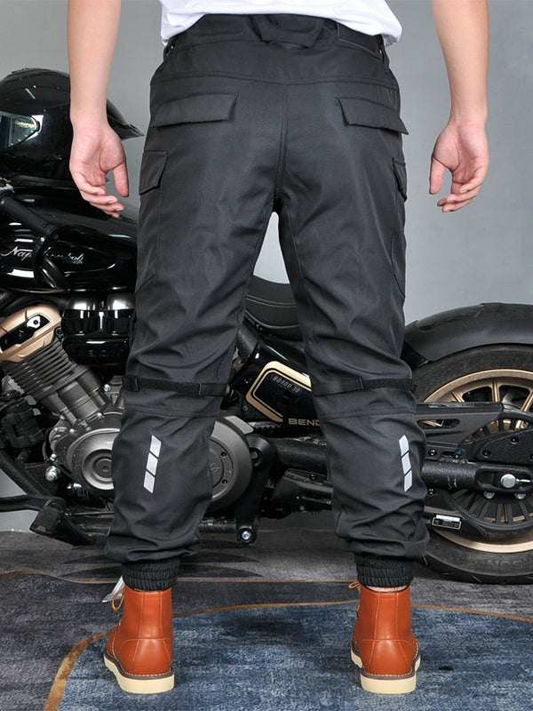 Men’s Waterproof Fleece-Lined Windproof Motorcycle Jogger Pants with Reflective Design and Silicone Knee & Hip Protectors