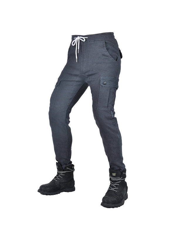 Men’s Winter Fleece-Lined Elastic Cargo Pants with Black Silicone Knee & Hip Protectors