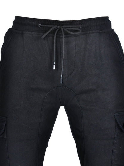 Men’s Winter Fleece-Lined Elastic Cargo Pants with Black Silicone Knee & Hip Protectors