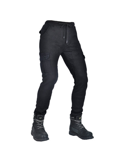 Men’s Winter Fleece-Lined Elastic Cargo Pants with Black Silicone Knee & Hip Protectors