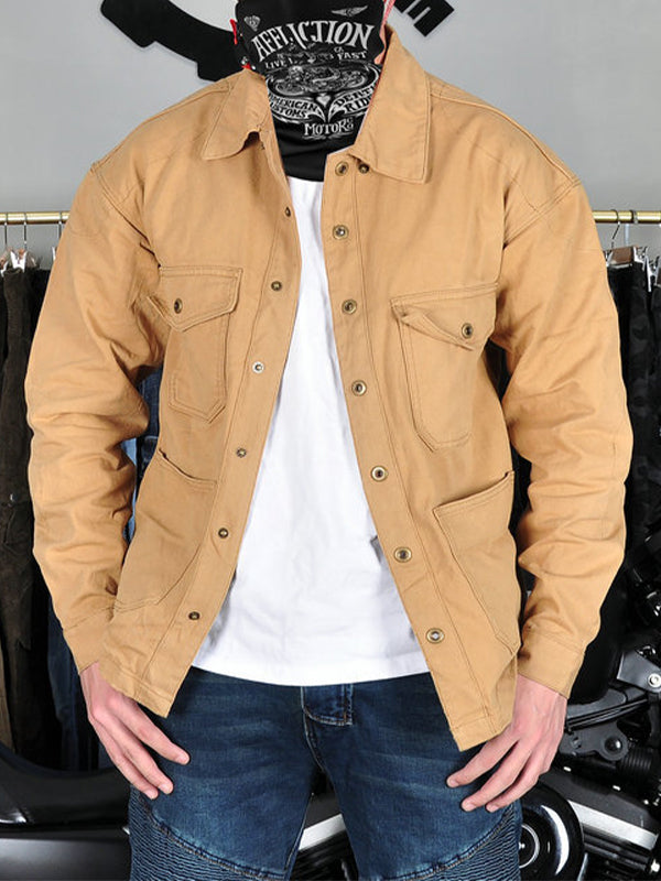 Men’s Vintage Cotton Blend Motorcycle Jacket with Full Body Soft Silicone Armor – Available in Khaki, Black, and Green