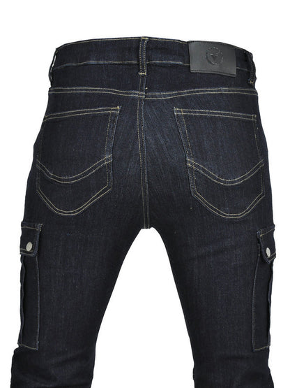 Men’s High-Stretch Motocross Cargo Jeans with Detachable Black Silicone Knee & Hip Protectors