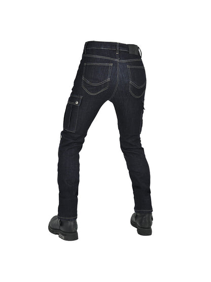 Men’s High-Stretch Motocross Cargo Jeans with Detachable Black Silicone Knee & Hip Protectors