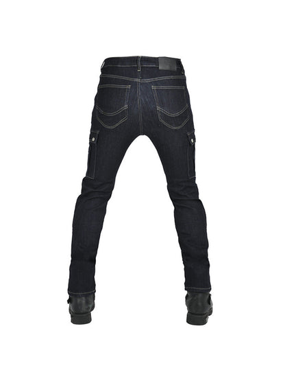 Men’s High-Stretch Motocross Cargo Jeans with Detachable Black Silicone Knee & Hip Protectors