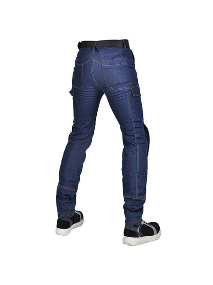 Men’s High-Stretch Cordura Motorcycle Cargo Jeans with Detachable Blue Silicone Knee & Hip Protectors