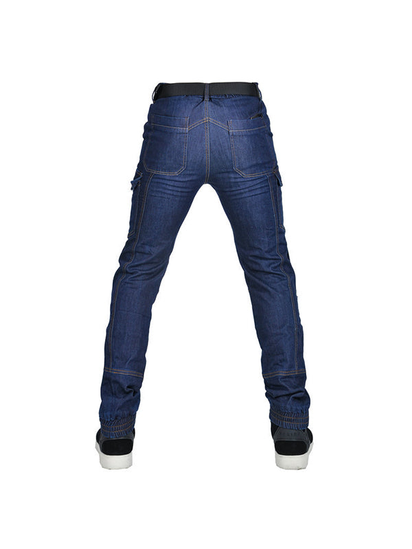 Men’s High-Stretch Cordura Motorcycle Cargo Jeans with Detachable Blue Silicone Knee & Hip Protectors