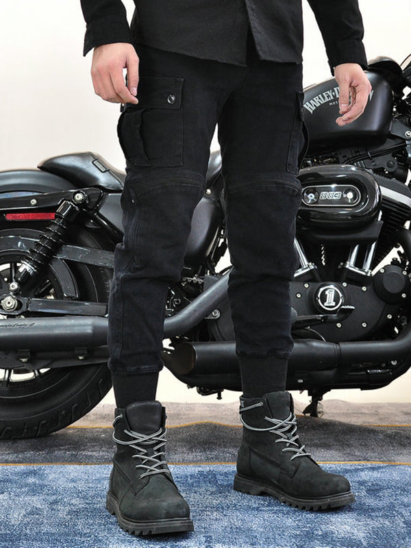 Men’s Slim-Fit Cordura Motorcycle Cargo Jeans with Removable Silicone Protectors and Kevlar Reinforcement