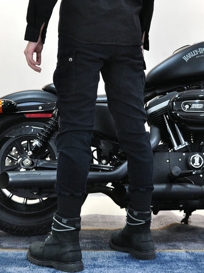 Men’s Slim-Fit Cordura Motorcycle Cargo Jeans with Removable Silicone Protectors and Kevlar Reinforcement