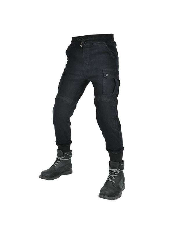 Men’s Slim-Fit Cordura Motorcycle Cargo Jeans with Removable Silicone Protectors and Kevlar Reinforcement