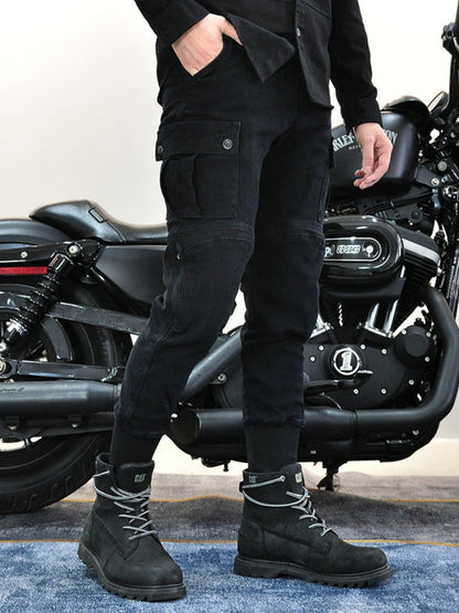 Men’s Slim-Fit Cordura Motorcycle Cargo Jeans with Removable Silicone Protectors and Kevlar Reinforcement