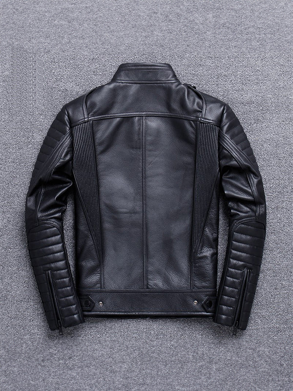 Men's Motorcycle Stand Collar Vintage Leather Jacket