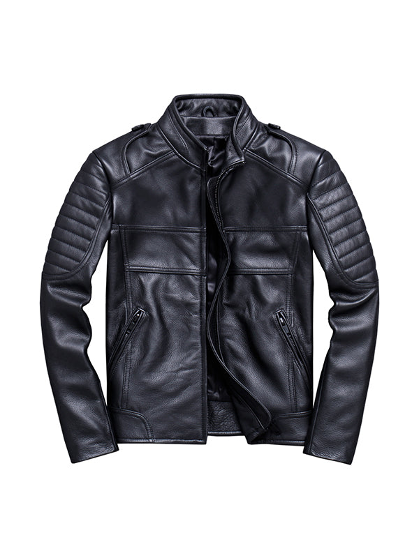 Men's Motorcycle Stand Collar Vintage Leather Jacket