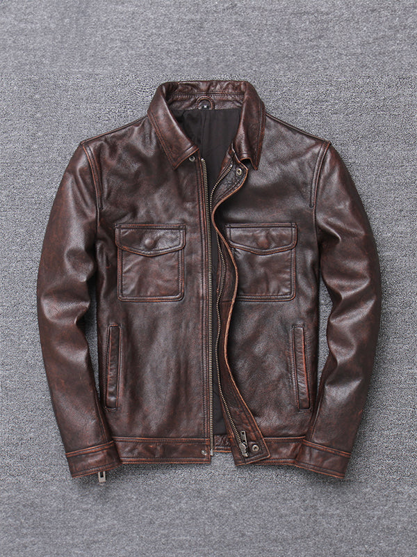 Men's Motorcycle Lapel Vintage Leather Jacket