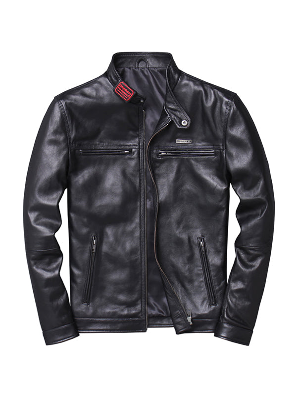 Men's Sheepskin Motorcycle Lapel Vintage Cowhide Jacket