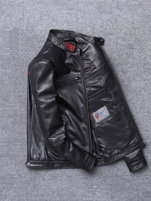 Men's Sheepskin Motorcycle Lapel Vintage Cowhide Jacket