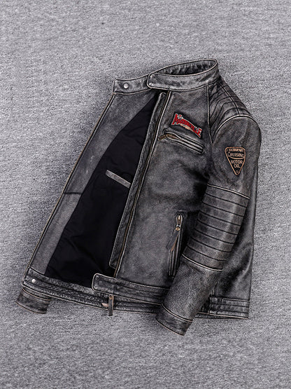 Men's Motorcycle Distressed Leather Jacket