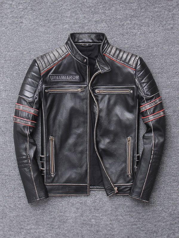 Men's Motorcycle Skull Embroidered Vintage Leather Jacket