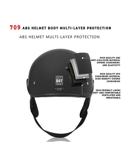 DOT-Certified Lightweight Half-Face Motorcycle Helmet - Multi-Layer Protection with Hidden Visor