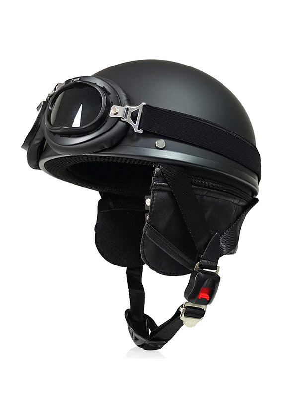 Lightweight Half-Face Motorcycle Helmet with Detachable Neck Warmer and Stylish Goggles