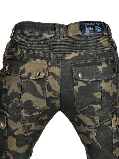 Men’s Green Camouflage Motorcycle Pants with Kevlar Reinforcement and CE Protectors