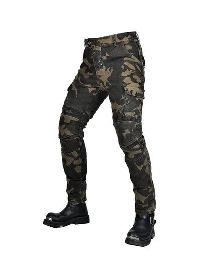 Men’s Green Camouflage Motorcycle Pants with Kevlar Reinforcement and CE Protectors