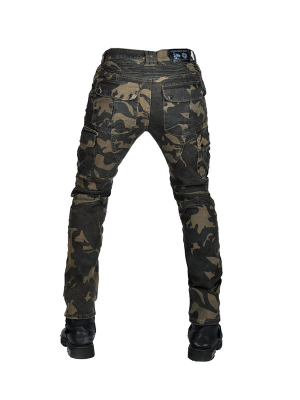 Men’s Green Camouflage Motorcycle Pants with Kevlar Reinforcement and CE Protectors