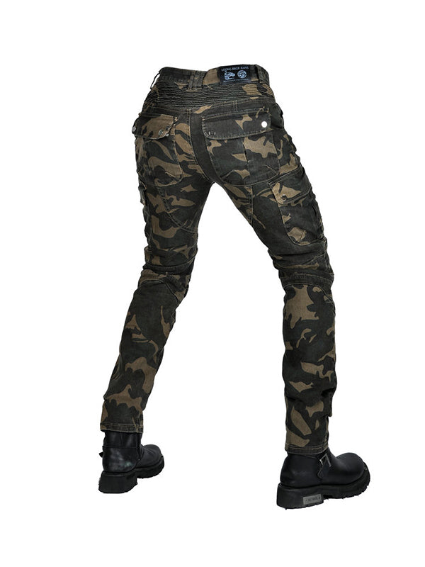 Men’s Green Camouflage Motorcycle Pants with Kevlar Reinforcement and CE Protectors