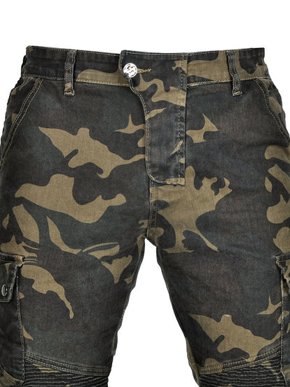 Men’s Green Camouflage Motorcycle Pants with Kevlar Reinforcement and CE Protectors