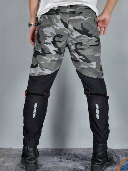 Men's Gray Camouflage Motorcycle Pants with CE Protectors and Breathable Design