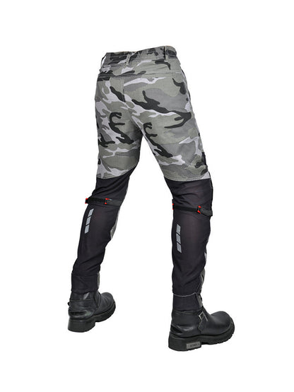 Men's Gray Camouflage Motorcycle Pants with CE Protectors and Breathable Design