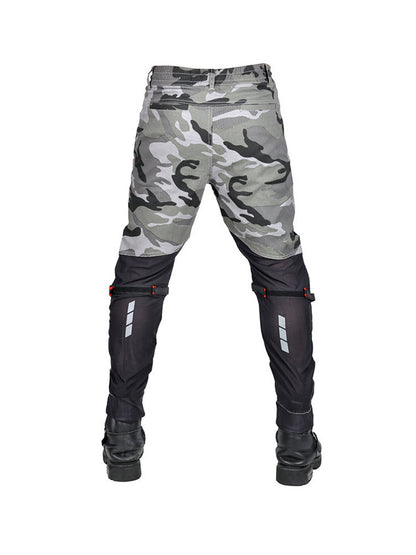 Men's Gray Camouflage Motorcycle Pants with CE Protectors and Breathable Design