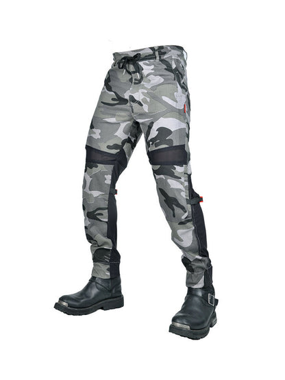 Men's Gray Camouflage Motorcycle Pants with CE Protectors and Breathable Design