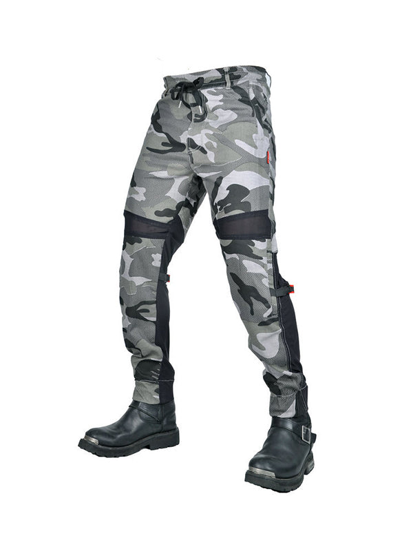 Men's Gray Camouflage Motorcycle Pants with CE Protectors and Breathable Design