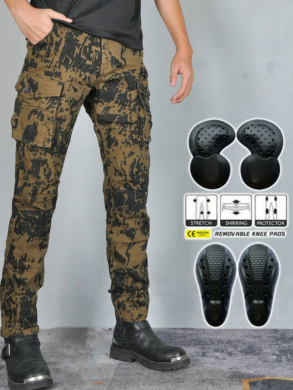 Men’s Camouflage Motorcycle Cargo Pants with CE Armor and Functional Design