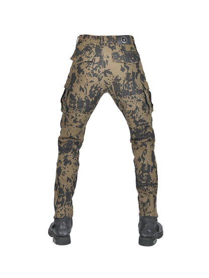 Men’s Camouflage Motorcycle Cargo Pants with CE Armor and Functional Design