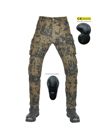 Men’s Camouflage Motorcycle Cargo Pants with CE Armor and Functional Design