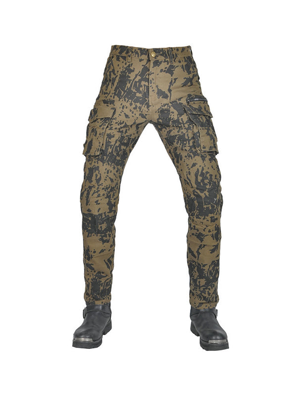 Men’s Camouflage Motorcycle Cargo Pants with CE Armor and Functional Design