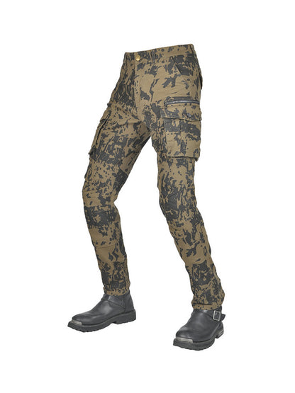 Men’s Camouflage Motorcycle Cargo Pants with CE Armor and Functional Design